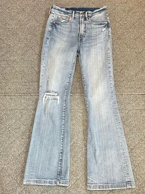 GAP 70s Flare High Rise Distressed Denim Jeans Womens Size 2P Blue Stretch